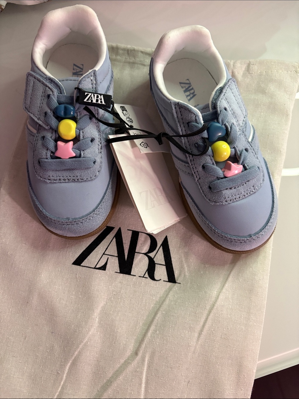 ZARA Lilac Kids Sneakers with Pink, Yellow & Blue Bead Accents